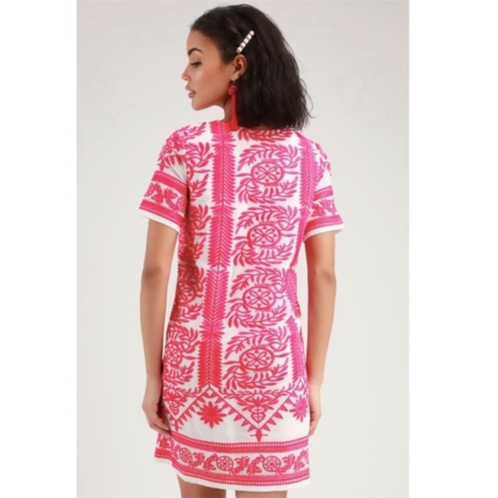 Lulu's Fond of You Hot Pink Embroidered Short Sleeve Shift Dress Sz XS - Picture 11 of 12